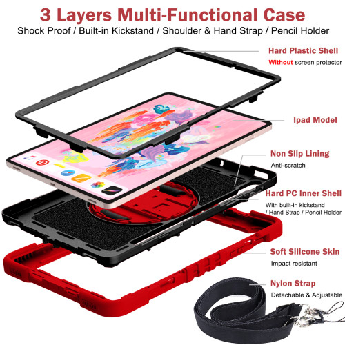 Rotating Case For Samsung Galaxy Tab S7 S8 Plus S9 SM-T870 X700 X710 T970 X800 Kids Stand Cover For S7 S9 FE SM-T730 X510 Straps