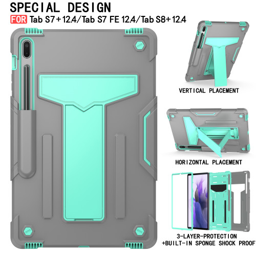 Case for Samsung Galaxy Tab S7 S8 Plus FE SM-T870 X700 T970 T730 X800 S6 Lite P610 P615 Hybrid Kickstand Cover With S Pen Holder