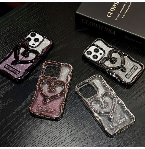 Luxury Romantic 3D Couple Love Stand Phone Case For iPhone 15 14 13 12 11 Pro Max Transparent Solid Color Shock Protective Cover