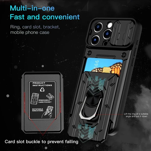 Card slot Camera protect case For iphone 15 Plus 14 13 12 11 Pro Max X XS XR 7 8 6 6S Plus SE Armor Hybrid Ring Cover