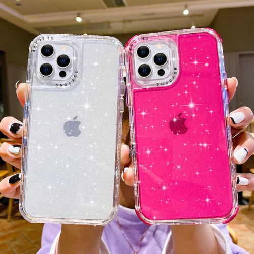 Shining Glitter Shockproof Bumper Phone Case For iPhone 15 14 13 12 11 Pro Max XR XS Max 15Plus 15Pro 14 Transparent Soft Cover