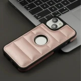 Faux Leather Cover for iPhone 17 Air 16  15 14 13 12 11 Pro Max X XS XR 7 8 Plus SE 2020 2022 Logo Hole Puffer Down Jacket Soft Phone Case