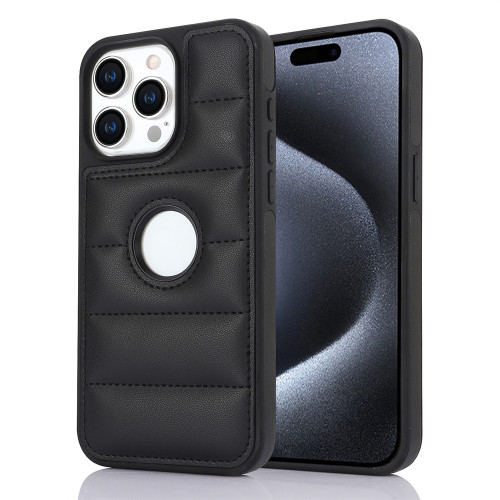 Faux Leather Cover for iPhone 15 14 13 12 11 Pro Max X XS XR 7 8 Plus SE 2020 2022 Logo Hole Puffer Down Jacket Soft Phone Case