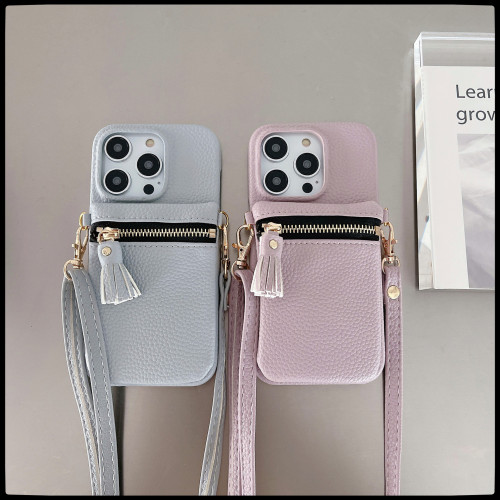 Zipper Pocket Wallet Phone Case for iPhone 15 14 Plus 13 12 11 Pro Max Purse Credit Card Holder Crossbody Lanyard Leather Cover