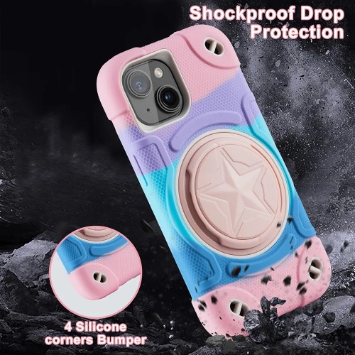 3 IN 1 Shockproof Armor Bumper Rotating Bracket Phone Case For iPhone 14 13 12 15Pro Max  Heavy-Duty Military Stand Holder Cover