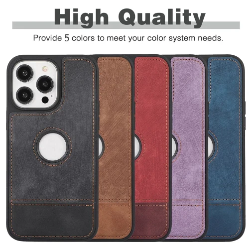 Slim PU Leather Stitching Phone Case for iPhone 15 14 13 12 11 Pro Max X XS XR 7 8 Plus SE 2020 2022 Logo Hole Soft Back Cover