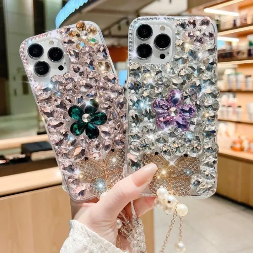Luxury Flower Crystal Gem Rhinestone Cases For Samsung Galaxy S23Ultra S24 Plus S22 Ultra iPhone 15 14 13 Pro Max Cover