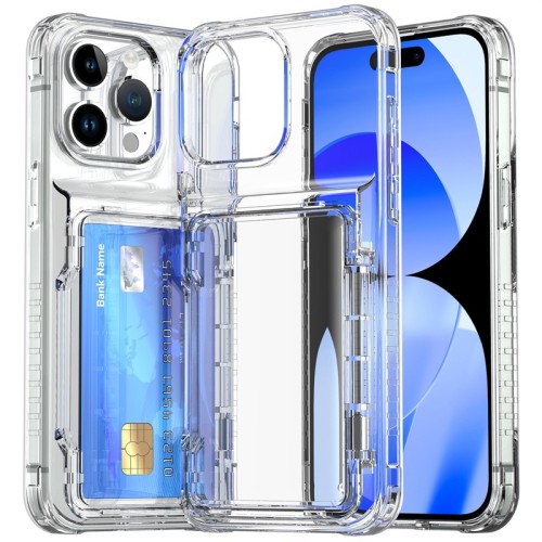 PC+TPU Transparent Case For iPhone 15 Pro Max 14Pro With card insertion Phone CaseFall prevention Protective shell With holder