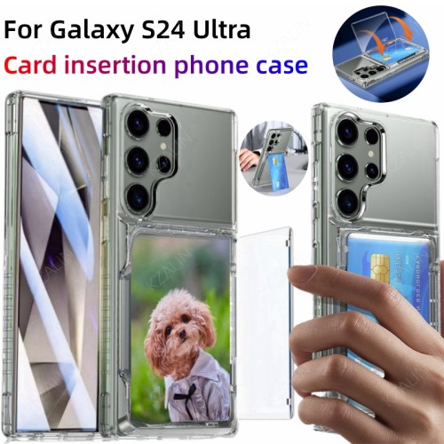 Transparent Phone Case For Samsung Galaxy S24 Ultra S24Plus Card insertable Back protective shell For Galaxy S24Ultra S23Ultra