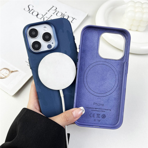 Magnetic Wireless Charge Multiple Colors Camouflage Leather Fabric Case For iPhone 15 14 13 12 Pro Max Shockproof Back Cover