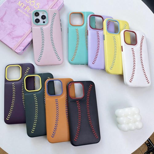 Hand Sewn Baseball Pattern Leather Cover Case For iPhone 15 14 13 12 Pro Max Plus Shockproof Protective Phone Case