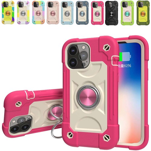 3 in 1 Multifunction Case For iPhone 15 14 13 12 Mini 11 Pro Max XS XR 7 8 Plus SE Ring Car Stand Silicone PC Shockproof Cover