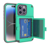 Shockproof Heavy Duty Hidden Card Holder Mirror Case, Three Layer Kickstand Rugged Hard Cover, For iPhone 15 Pro Max 14 12 11 X