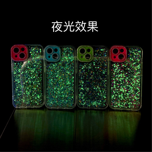 Luxury Luminous Bling Sequin Glitter Silicone Case for iPhone 15 11 12 13 14 Pro Max Shockproof Soft Back Rhinestone Clear Cover