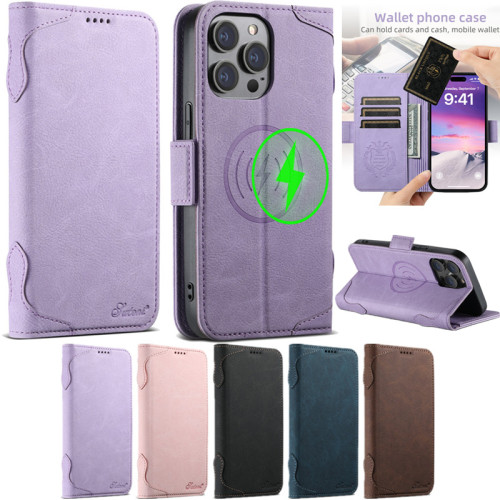 Luxury Business Leather Wallet Case For iPhone 15 Pro Max 14 13 12 Pro Max Card Holder Slot Magnetic Wireless Charge Flip Cover