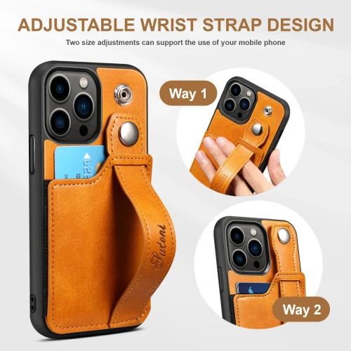 Cards Solt Wallet Wrist Band Leather Case for IPhone 14 15 Pro Max 12 13 11 XS X XR 15Plus Bracket Wristband KickStand Cover