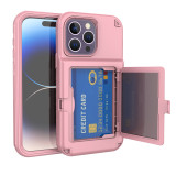 Shockproof Heavy Duty Hidden Card Holder Mirror Case, Three Layer Kickstand Rugged Hard Cover, For iPhone 15 Pro Max 14 12 11 X