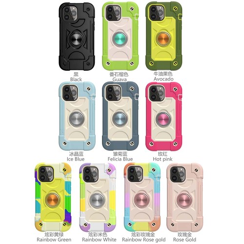 3 in 1 Multifunction Case For iPhone 15 14 13 12 Mini 11 Pro Max XS XR 7 8 Plus SE Ring Car Stand Silicone PC Shockproof Cover