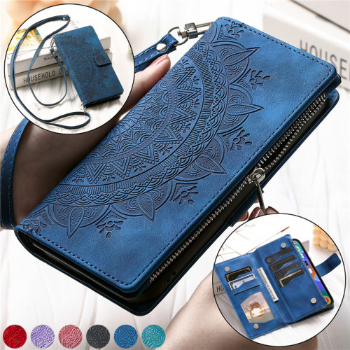 Crossbody Leather Flip Case for iPhone 15 Pro Max 14 13 12 11 X XS XR SE 2022 8 7 Plus Long Lanyard Zip Wallet Card Phone Cover
