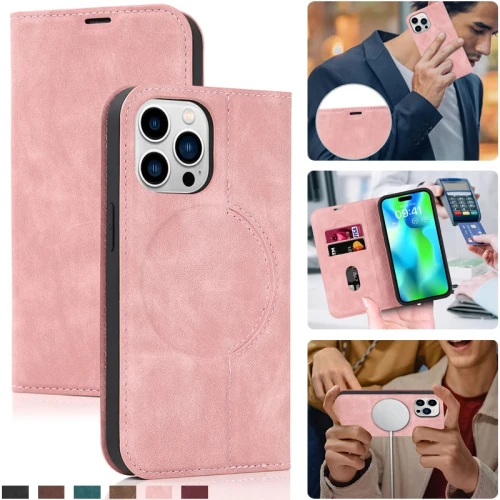 Magnetic Leather Wallet Phone Case for iPhone 15 14 Plus 13 Pro Max 12 Mini With Wireless Charging Kickstand Card Cover Etui Bag