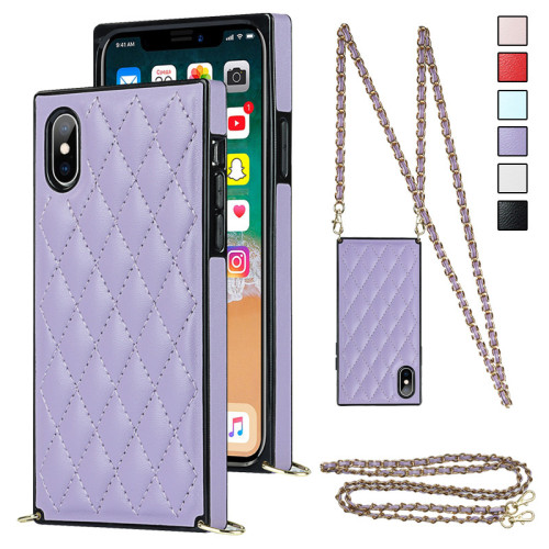 Fashion Leather Phone Case For iPhone 14 Pro Max 13 12 11 X XS XR 8 7 6 Plus SE 2022 Metal Chain Long Lanyard Back Cover Coque