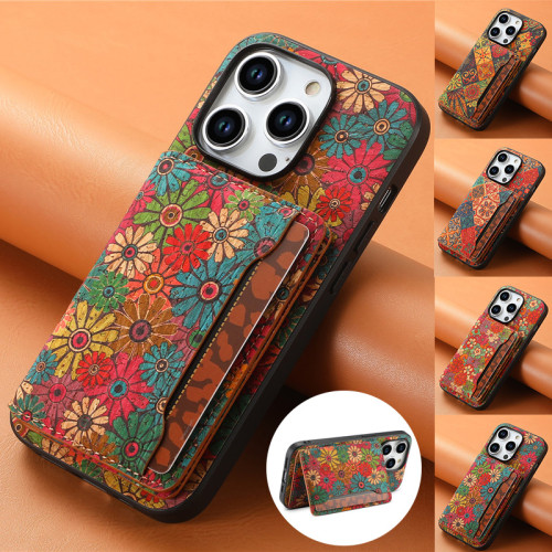Flower Figure Leather Magnetic Wallet Phone Case For iPhone 15Pro Max 14 Plus 13 12 Pro 11 X XS XR 7 8 SE Card Holder Back Cover