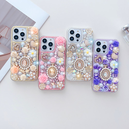 Luxury Diamond Perfume Bottle Phone Case For iPhone 15 14 Pro Max 13 12 11 X XR XS 8 Plus Rose Flowers Rhinestone Crystal Cover