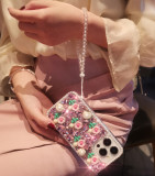Cute Rhinestone Pearl Flower Phone Case For iPhone  17 Air 16 15 14 Pro Max 13 12 Mini 11 X XR XS Glitter Crystal Pink Floral Clear Cover