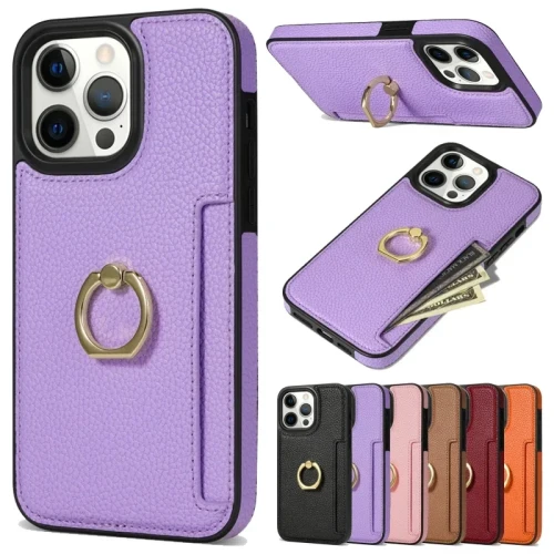 Wallet Ring Bracket With Adjustable And Rotating Leather Cover For iPhone 15 Pro Max 14 Plus 13 Pro 12 11 X XR XS Max SE2022 8 7
