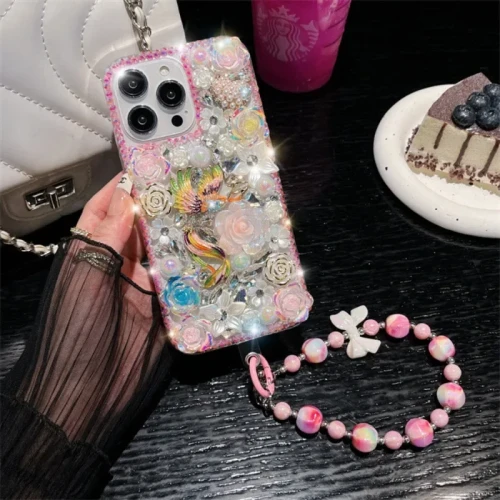 Luxury Bling Flowers Diamond Colored Phoenix Rhinestone Case For iphone 15Pro 14Plus 13 12 11Pro MAX XSMAX XR 7 8 PLUS Cover