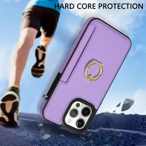 Wallet Ring Bracket With Adjustable And Rotating Leather Cover For iPhone 15 Pro Max 14 Plus 13 Pro 12 11 X XR XS Max SE2022 8 7