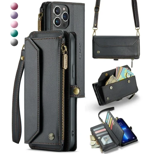 Long Crossbody Wallet Phone Case for IPhone 15 14 13 12 Pro Max Plus Promax Card Slot Holder Lanyard Leather Cover