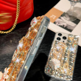 Luxury Bling Diamond Iron Tower Number Phone Cover For iPhone 15 14 Pro Max 13 12 Mini 11 XR XS 7 8 Plus Pearl Flower Clear Case