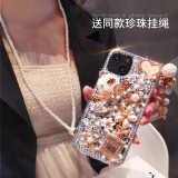 Rhinestone pumpkin cart Perfume Bottle Phone Cover For iPhone 15 14 Pro Max 13 12 11 X XR XS 7 8 Plus Pearl Crystal Flowers Case