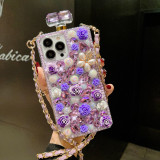 Perfume Flower Pearl Bottle Wrist Phone Case For iPhone  15 12 13 14 11 Pro Max Plus Samsung Galaxy S22 S21 S23 Ultra Note 20