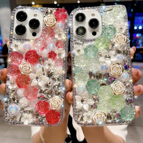 Fashionable Handmade Girl Diamond Back Case For iPhone 15 Plus 14 13 12 Mini 11 Xr Xs Max 7 8 Se Shiny Diamond Shock Proof Cover