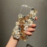 Bling Diamond Rose Flower Case For iPhone 17 Air 16 15 11 12 13 14 Pro Max 7 14Plus XS XR Luxury Crystal Rhinestone Glitter DIY Back Cover