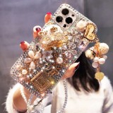 Rhinestone pumpkin cart Perfume Bottle Phone Cover For iPhone 15 14 Pro Max 13 12 11 X XR XS 7 8 Plus Pearl Crystal Flowers Case