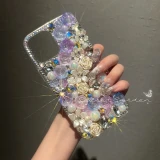 Bling Diamond Rose Flower Case For iPhone 17 Air 16 15 11 12 13 14 Pro Max 7 14Plus XS XR Luxury Crystal Rhinestone Glitter DIY Back Cover
