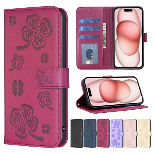 For iPhone 15 Pro Max 14 Plus 13 Pro 12 11 XS XS Max XR SE 2022 2020 8 7 Wallet Four Leaf Cover Printed Magnetic Leather Cover