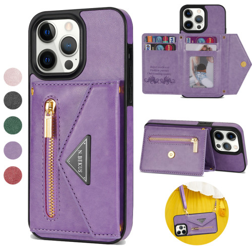 Wallet Side Card Zipper Flip Crossbody Leather Case For iPhone 16 15 Pro Max 14 Plus 13 Mini 12 Pro 11 X XR XS Max SE 2020 8 7 6 6S