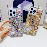 DIY Fashion Cool Bling Diamond Metal Leopard Flower Clear Case Cover For iPhone 15 14 13 12 Mini 11 Pro XS Max XR X 8 7 Plus SE