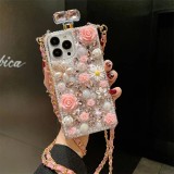 Perfume Flower Pearl Bottle Wrist Phone Case For iPhone  15 12 13 14 11 Pro Max Plus Samsung Galaxy S22 S21 S23 Ultra Note 20