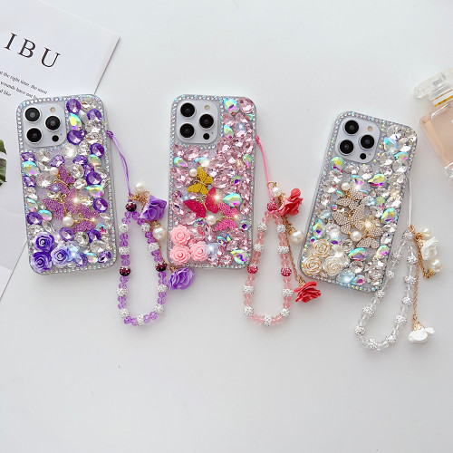Luxury Diamond Butterfly Phone Case For iPhone 15 14 13 12 11 Pro Max XR XS 8 Plus Colorful Rhinestone Crystal Transparen Cover