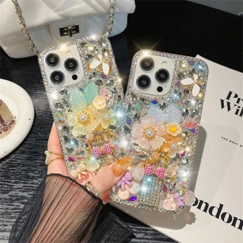 Luxury Bling Diamond Perfume Flowers Rhinestone Case Capa For iphone 15Pro 14Plus 13 Mini 12 11Pro MAX XSMAX XR 7 8 PLUS Cover