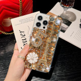 Luxury Bling Diamond Iron Tower Number Phone Cover For iPhone 15 14 Pro Max 13 12 Mini 11 XR XS 7 8 Plus Pearl Flower Clear Case