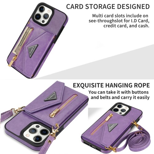 Wallet Side Card Zipper Flip Crossbody Leather Case For iPhone 16 15 Pro Max 14 Plus 13 Mini 12 Pro 11 X XR XS Max SE 2020 8 7 6 6S