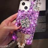 Luxury Pearl Diamond Butterfly Phone Cover For iPhone 15 Pro Max 14 13 12 11 X XS 8 Plus Rhinestone Crystal Flowers Clear Case