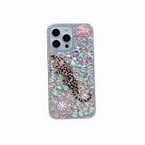 DIY Fashion Cool Bling Diamond Metal Leopard Flower Clear Case Cover For iPhone 15 14 13 12 Mini 11 Pro XS Max XR X 8 7 Plus SE