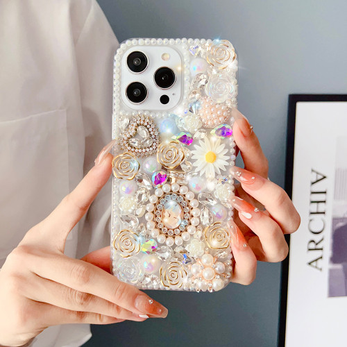 Luxury Diamond Perfume Bottle Phone Case For iPhone 15 14 Pro Max 13 12 11 X XR XS 8 Plus Rose Flowers Rhinestone Crystal Cover